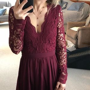Lulus’s  AWAKEN MY LOVE BURGUNDY LONG SLEEVE MAXI